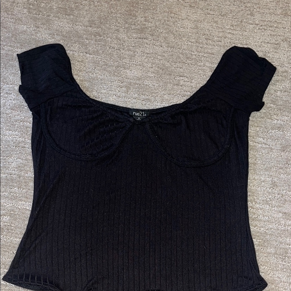 Black Fitted Ribbed Bodysuit